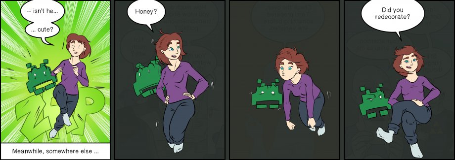 Piece of Me. A webcomic about reappearing girlfriends and Space Invaders.