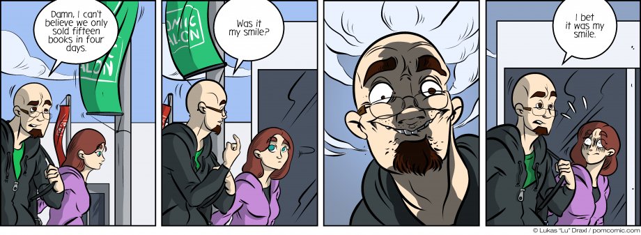 Piece of Me. A webcomic about disappointingly low sales and creepy smiles.