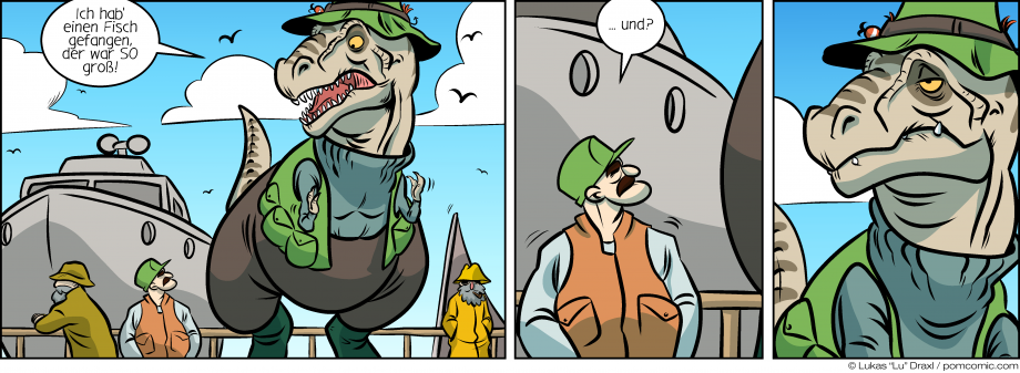 Piece of Me. A webcomic about dinosaur fishermen and being bad at bragging.