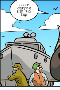 Piece of Me. A webcomic about dinosaur fishermen and being bad at bragging.