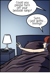 Piece of Me. A webcomic about bedside lamps and the struggle of short arms.